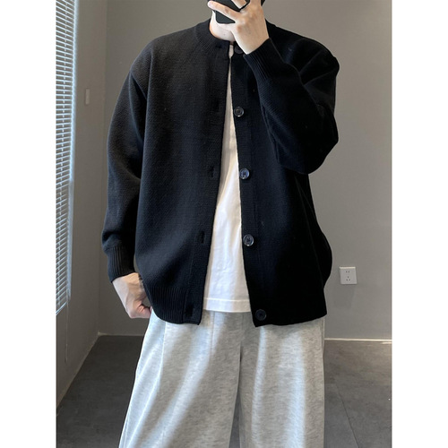Sweater Men Knit Sweater Autumn/Winter Bestseller Loose Jacket Upright Collar Trend Brand Wholesale Cardigan Solid Color Zipper