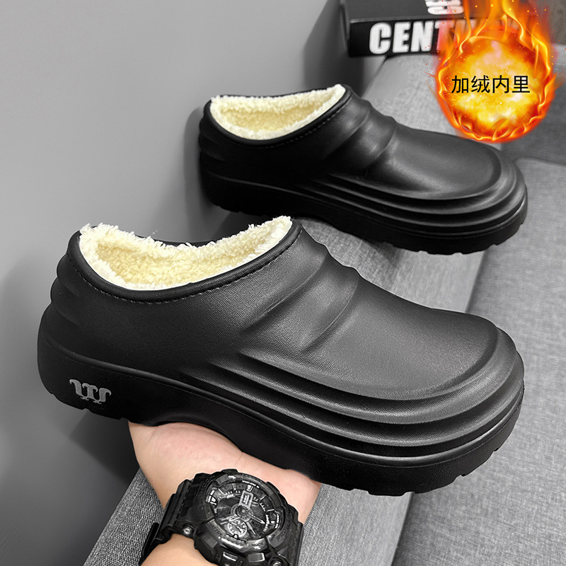 Factory men's autumn and winter cotton shoes fleece-lined warm chef shoes men's winter kitchen hole shoes cotton mop cross border in stock Factory men's autumn and winter cotton shoes fleece-lined warm chef shoes men's winter kitchen hole shoes cotton mop cross border in stock