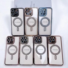 适用苹果iphone15磁吸手机壳金色闪粉密封摄像头镶钻壳防摔轻奢