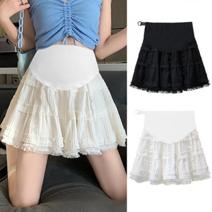 New Mesh Stitching Pregnant Women's Skirt Belly-supporting Skirt High Waist A- line Short Skirt Anti-running Light Thin Summer Outer Wear