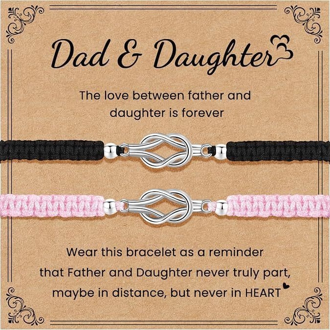 Amazon's new silver concentric knot bracelet, matching bracelets for father and daughter, father and son, mother and daughter, mother and son, perfect as a back-to-school holiday gift