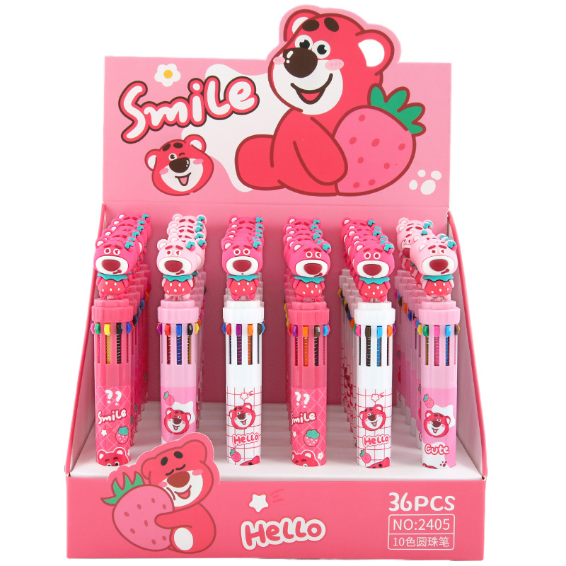 Bolígrafo Berry Bear de diez colores, bolígrafo multicolor de tipo pulsador para diario, bolígrafo, artículos de papelería para estudio al por mayor, bolígrafo de gel