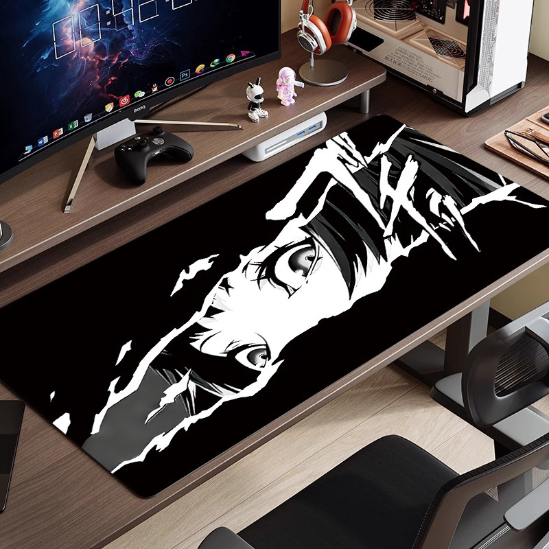 黒と白のアニメマウスパッド特大シンプルな二次元eスポーツボーイズコンピュータデスクパッド大型キーボードパッド|undefined