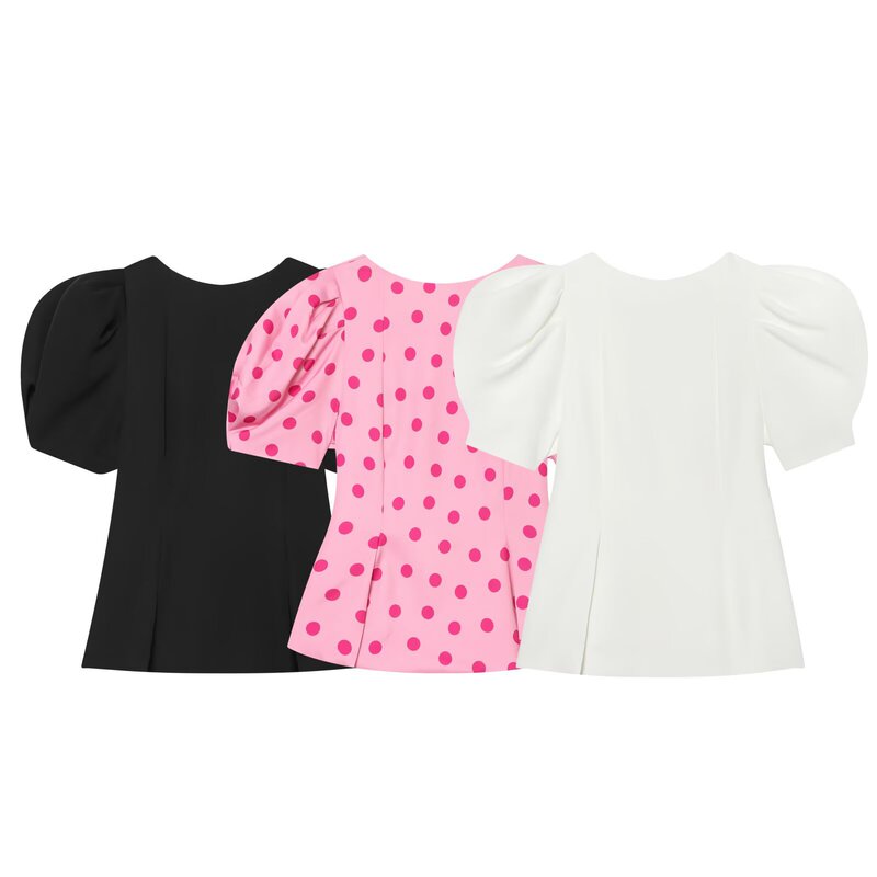 MYST&ZA Summer New Women's Elegant Round Neck Puff Sleeve Pleated Decorated Waist-Cinching Top 3897091 MYST&ZA Summer New Women's Elegant Round Neck Puff Sleeve Pleated Decorated Waist-Cinching Top 3897091