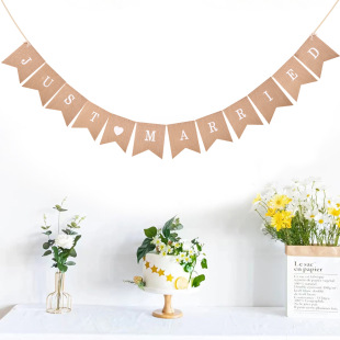 Cross-border JUST MARRIED linen swallowtail flag wedding party decoration pull flag scene layout banner wholesale
