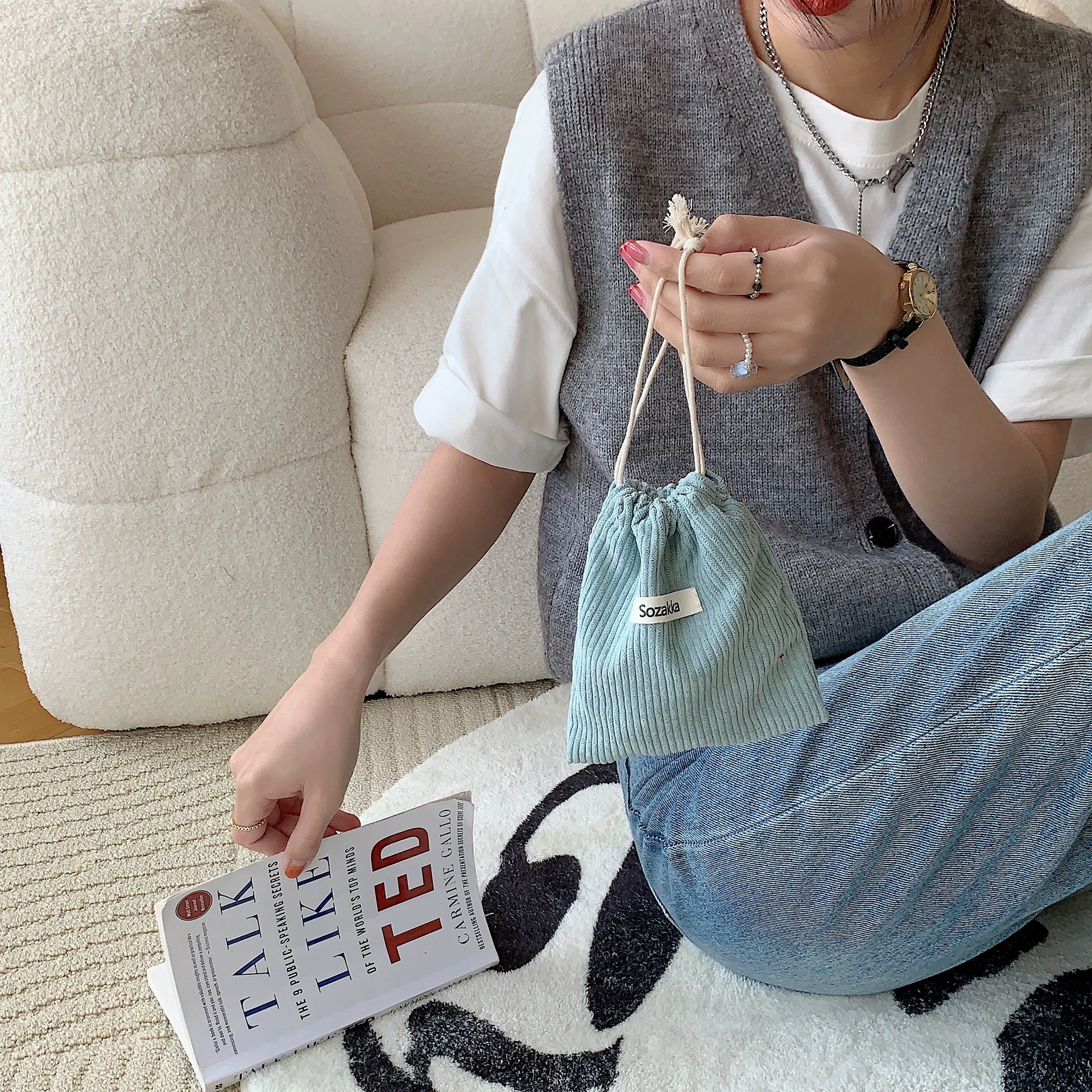 Storage bag, cosmetic bag, handheld capacious shoulder bag, drawstring
