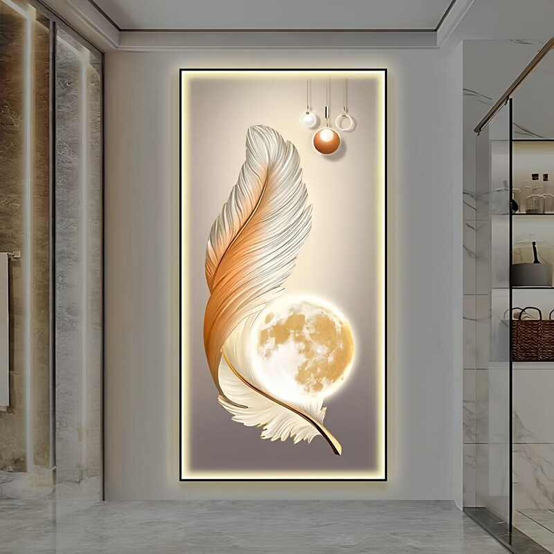 New entryway decorative painting with feather motifs, symbolizing good fortune; modern and minimalist crystal porcelain painting with a high-end aesthetic, suitable for hallways and corridors New entryway decorative painting with feather motifs, symbolizing good fortune; modern and minimalist crystal porcelain painting with a high-end aesthetic, suitable for hallways and corridors