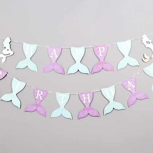 Suministro transfronterizo de Amazon, bandera de cumpleaños de sirena, arreglo de decoración para fiesta de cumpleaños de FELIZ ANIVERSARIO