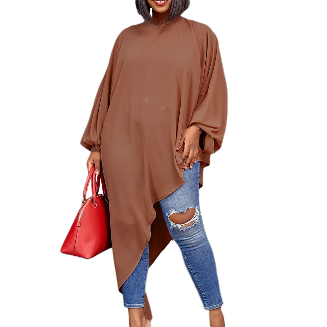 Chiffon Fabric Type Mid Waist Waist Line Street Occasion Turtleneck Neckline Wholesale Women'S Fashion Solid Color Street Turtleneck Long Sleeve Irregular Skirt