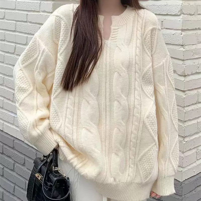 新款纯色百搭2025年秋季毛衣女小众设计时尚气质宽松V领长袖上衣