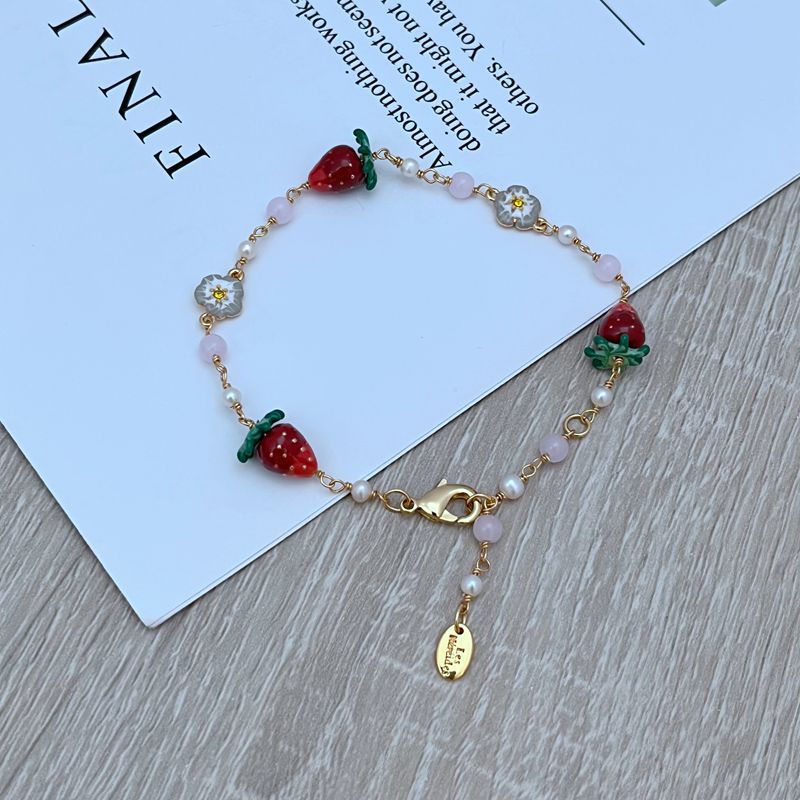 14g Weight Jewelry Set Classification cable chain Chain Type 1 Piece Quantity Daily Occasion natural stone, Enamel Glaze, Copper Material Strawberry Pattern All Seasons Season Women's Gender Plating Design Sweet Style Sweet Strawberry Natural Stone Enamel Glaze Copper Cable Chain Jewelry Set In Bulk 7