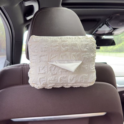 Tissue Box, Cute Sweater-Style Rabbit: Car tissue box/set - puff-tissue-box-white