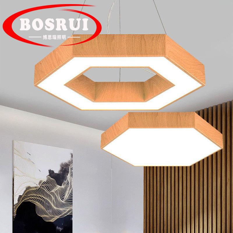 Wood Hexagon a chandelier Gym shops School supermarket originality Mosaic modelling combination Industry Lantern