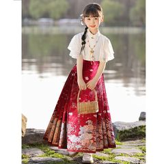 馬面スカート女の子スーツ春と秋 2024 新しい女の子子供漢服中国風古代唐スーツ夏スタイル