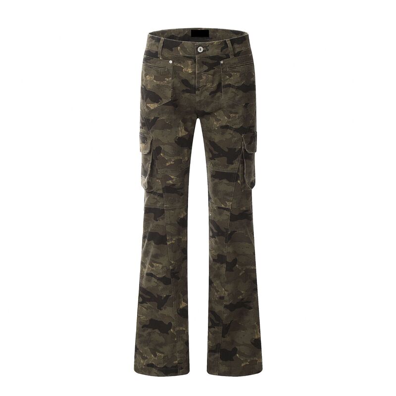 C6200 American Retro Unisex High-End Style Men's and Women's Height-Enhancing Multi-Pocket Camouflage Slim-Fit Flared Cargo Pants