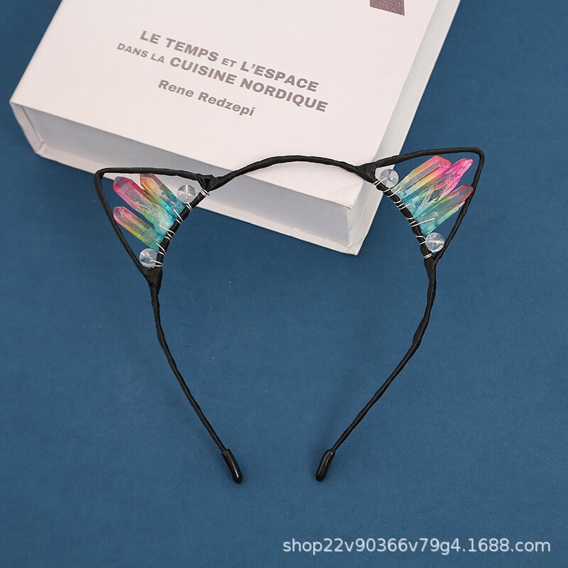Orejas de gato diadema cristal natural Amazon Venta caliente chapado color accesorios para el cabello hecho a mano fiesta