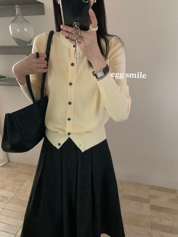 egg smile11色暖芯针织开衫基础款纯色软糯圆领温柔百搭长袖毛衣|undefined