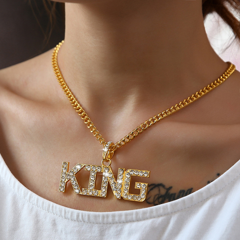 Cross-border New Necklace European and American Hip-hop king Letters Men's Necklace Amazon Fashion Diamond Pendant Necklace