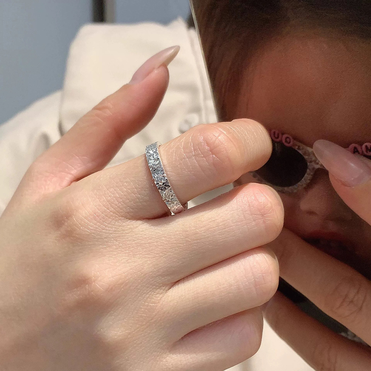 Anello aperto da donna in oro, stile fresco, super lucido, con effetto ghiaccio tritato, in offerta speciale, lusso leggero._voghion.com