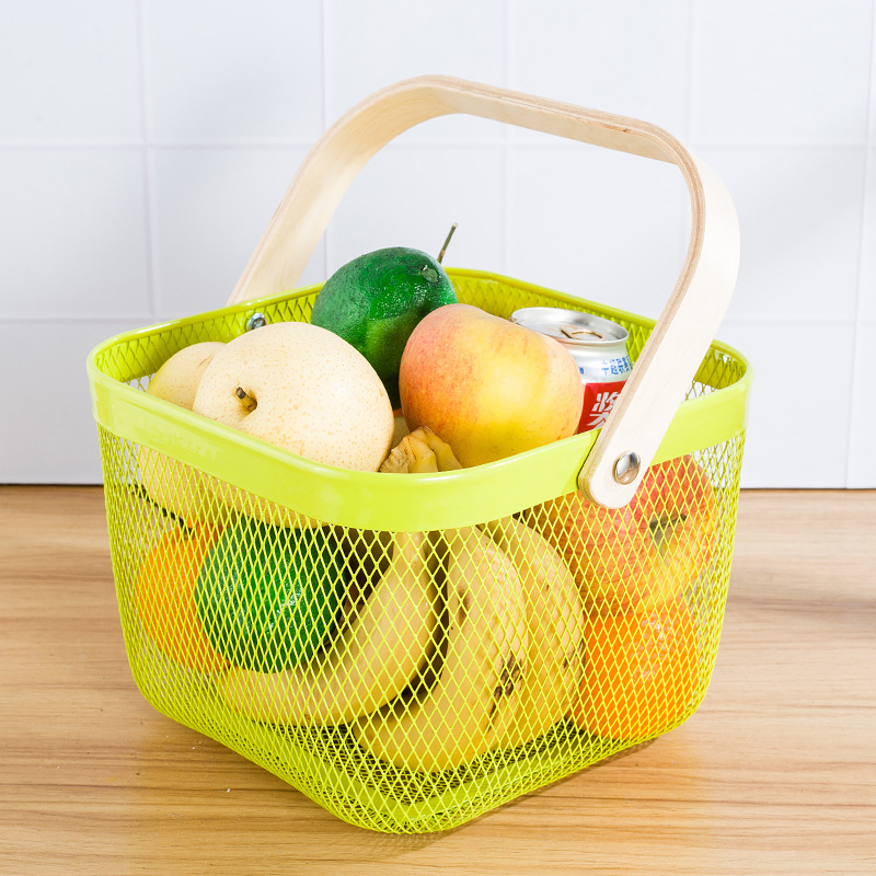 Picnic basket fruit basket metal basket fruit and vegetable food storage organizer wrought iron lattice kitchen living room wire basket