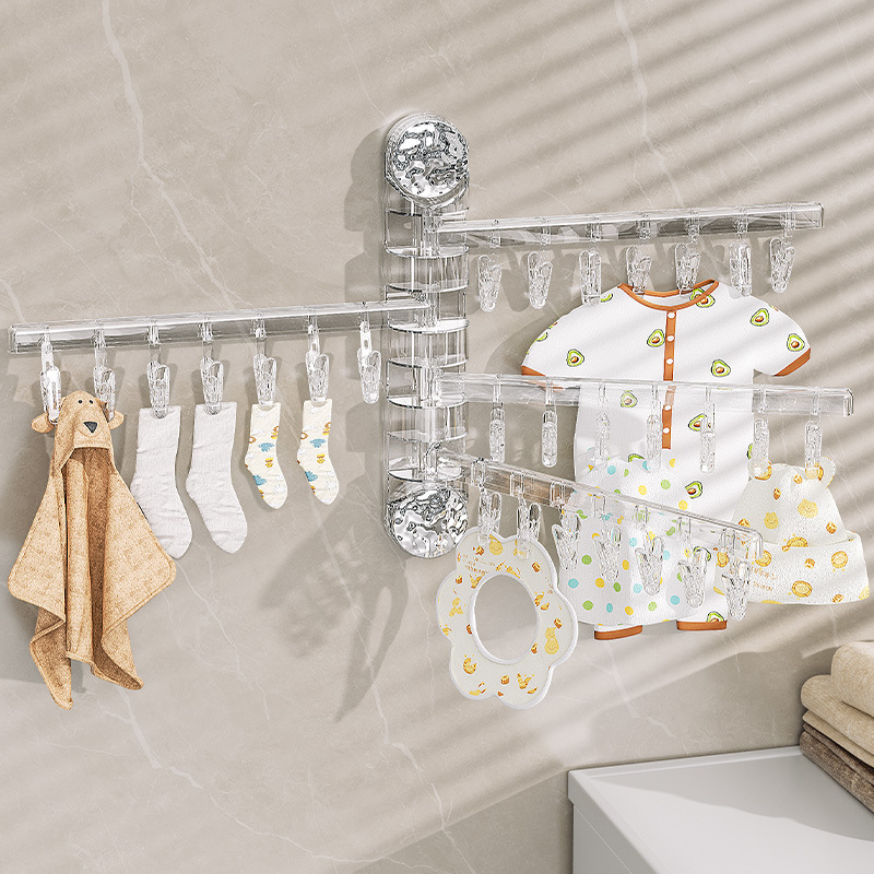 Flying Rabbit Folding Suction Cup Sock Clip Four-pole Home Balcony Multi-clip Clothes Hanger Sock Drying Rack Clothes Drying Rack