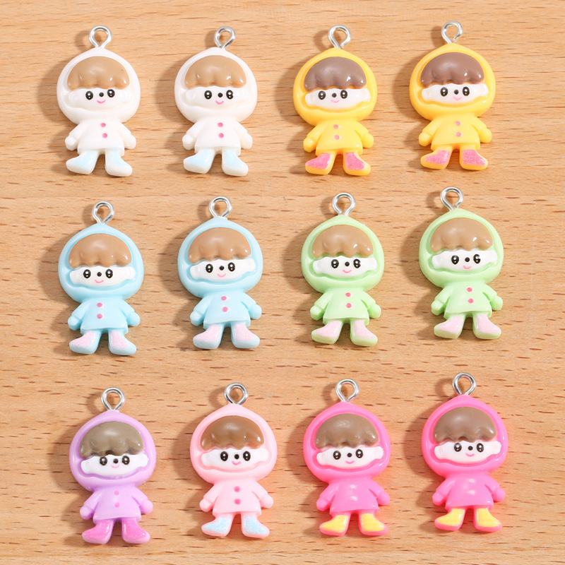 Creative Cartoon Resin Raincoat Little Boy Pendant DIY Mobile Phone Case Keychain Decorative Pendant W681