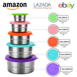 304保鲜碗不锈钢带盖分装盒家用冰箱密封盒户外便当盒水果收纳盒