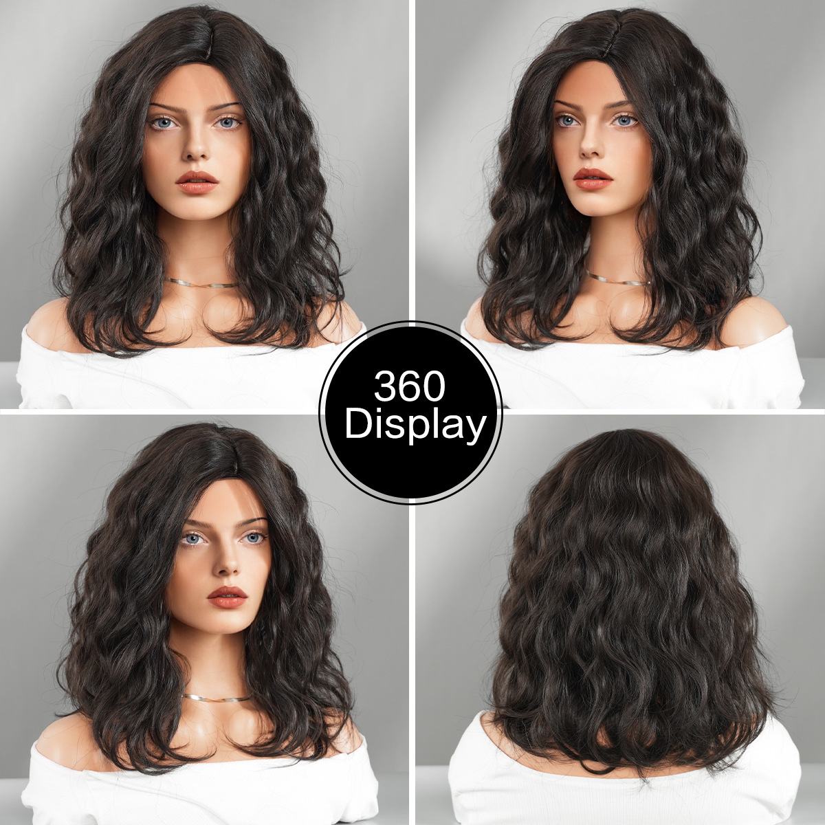 Unisex medium length curly hair short hair bob middle parted hairstyle age reducing chemical fiber high temperature silk wig set_voghion.com