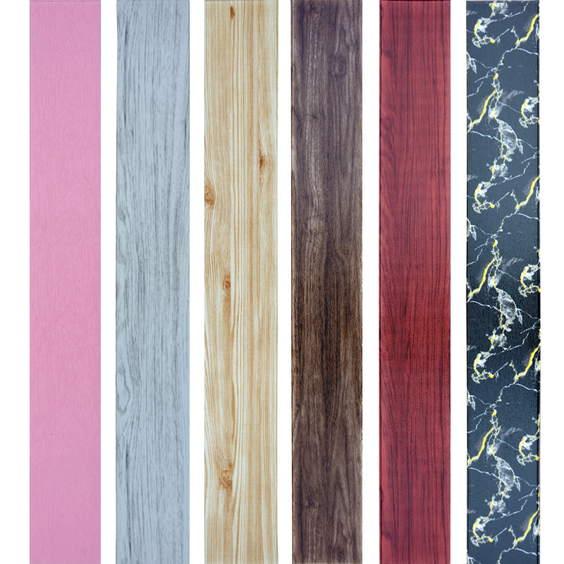 Etiqueta de pared autoadhesiva PVC imitación de plástico patrón de madera maciza impermeable mármol sala de estar bordeando línea Etiqueta de la pared