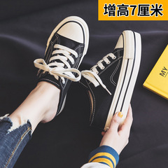 2024 new summer style slip-on half slippers women's thick-soled inner height canvas shoes versatile breathable casual shoes