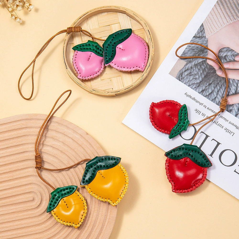 Leather pendant, cute brand keychain, protective amulet, genuine leather