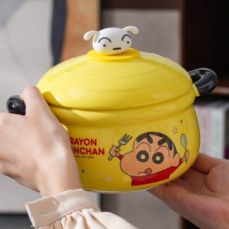 Lápiz pequeño nuevo cuenco de fideos de cerámica lindo cuenco de fideos casero dibujos animados orejas de gran capacidad con cubierta muñeca cumpleaños