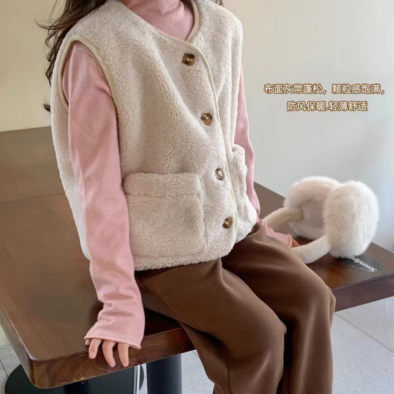 2025 cordero niñas bebés chaleco de niños pequeños y medianos ropa exterior chaleco de peluche hombro grueso calentamiento