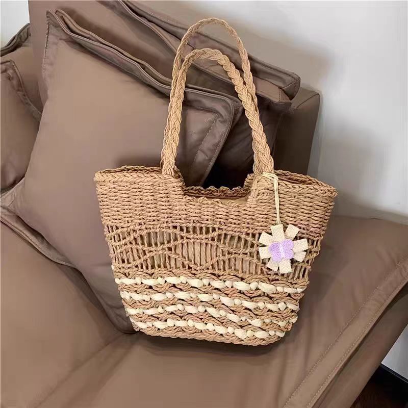 Large Capacity Straw Woven Bag For Women 2025 Summer New Beach Vacation Tote Shoulder Handbag - Thumbnail 6