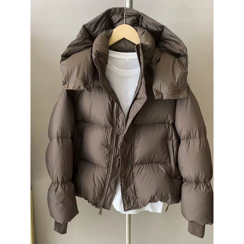 Short Down Jacket Oversize, Winter Hooded, Increased Thickness, Cropped Fit