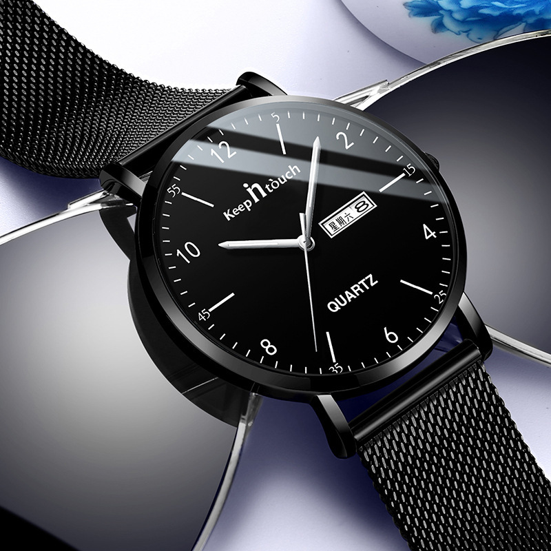 Silent Ultra-Thin Men's Watch for Middle and High School Exams, Men's Luminous Waterproof Quartz Watch for Teenagers and High School Students