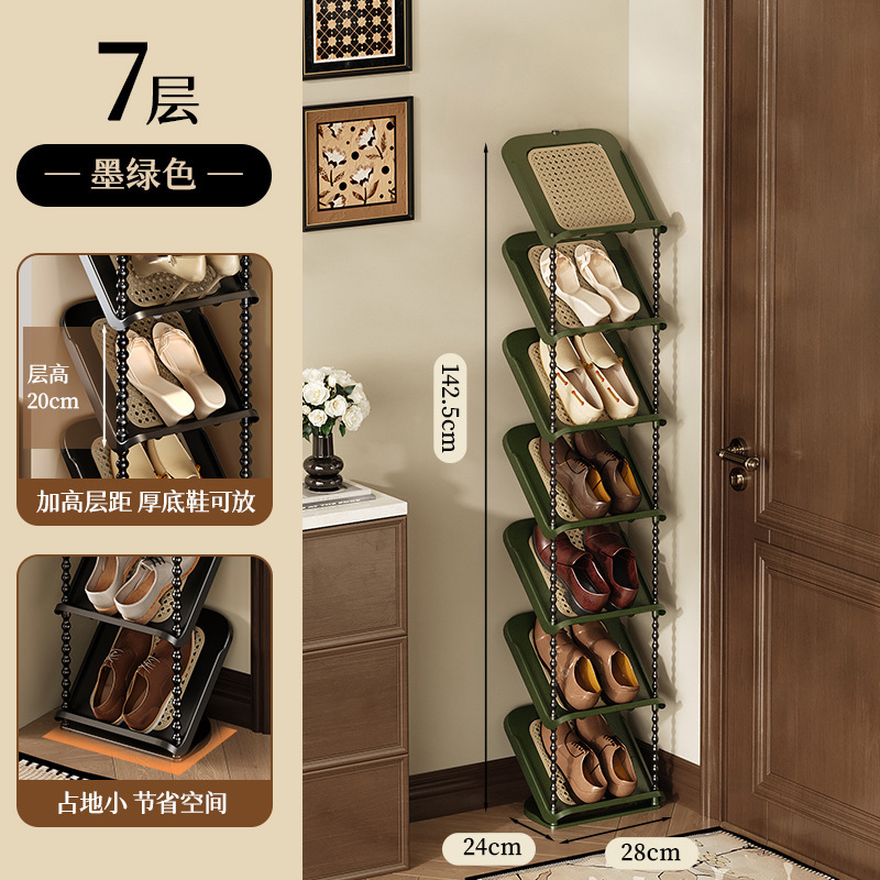 门口藤编倾斜鞋架多层家用鞋架子门口多层中古风简易鞋架宿舍|undefined