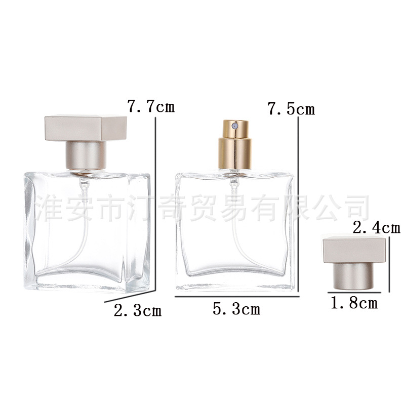 B089-25ml 50ml扁四方亚金香水喷雾瓶化妆品分装瓶便携式玻璃空瓶