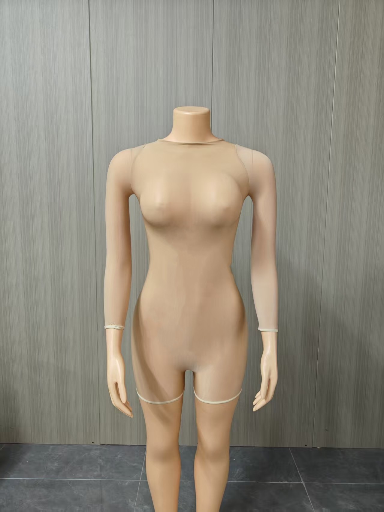 Glänzender Transparenter Bodysuit Langarm Elastischer Catsuit_voghion.com
