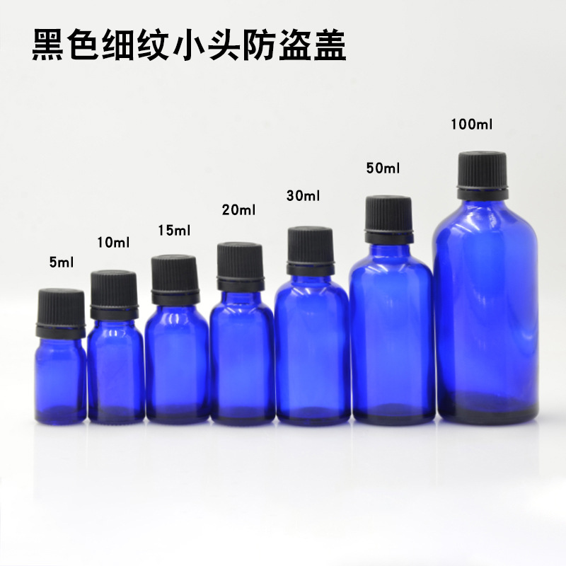 Botella vidrio azul 5 a 100ml con cuentagotas para aceites