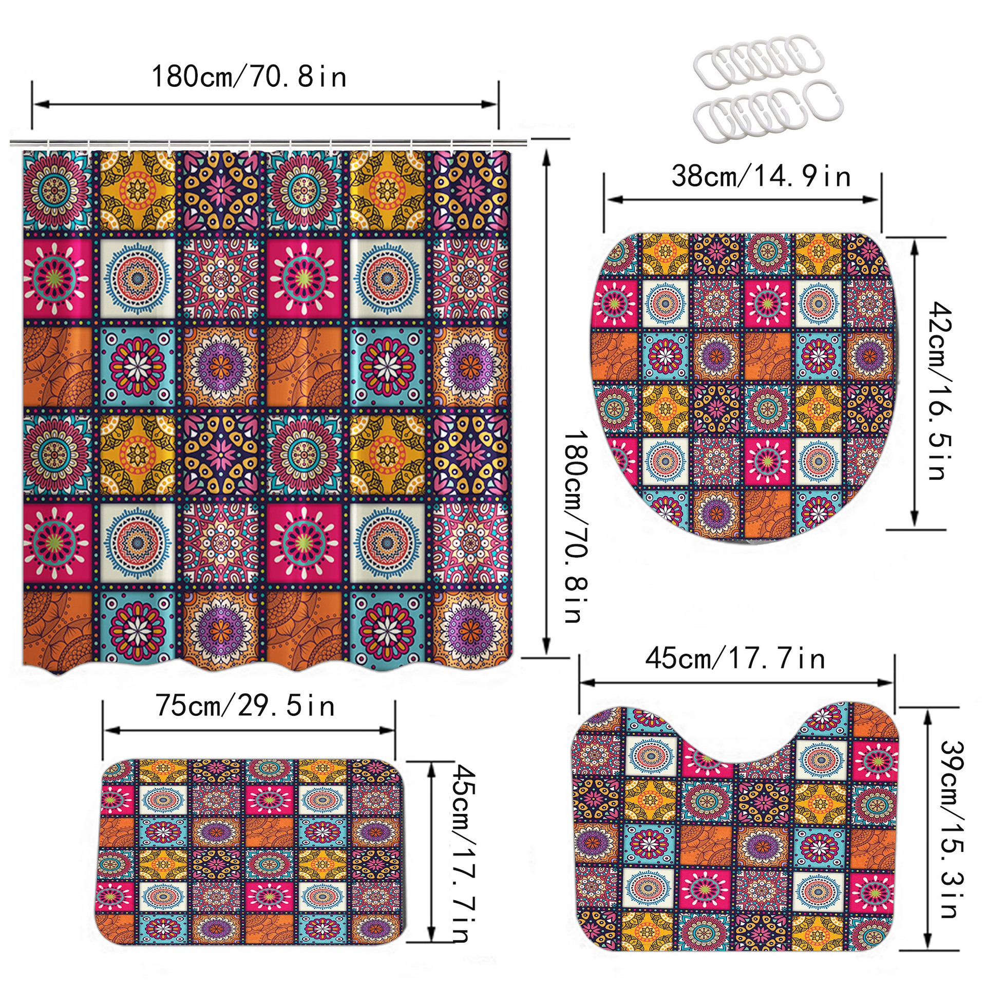 Venta caliente de Amazon Cortina de ducha de baño bohemia Tela de cortina de baño impermeable Juego de cuatro piezas Gran cantidad y excelente precio