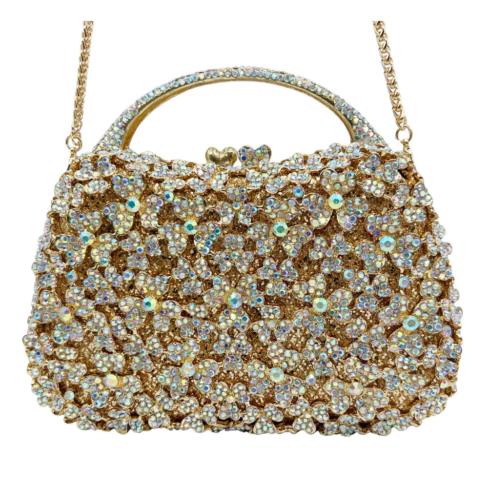 Clutch bag diamantes de trébol cena bolsa de metal vacío bolsa de mano de mujer cadena de hombro mochila de aleación