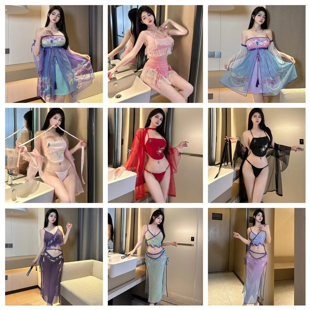 새로운 중국 스타일 골동품 플러스 사이즈 한푸 벨리 밴드 파자마 골동품 섹시한 속옷 이국적인 레이스 원피스