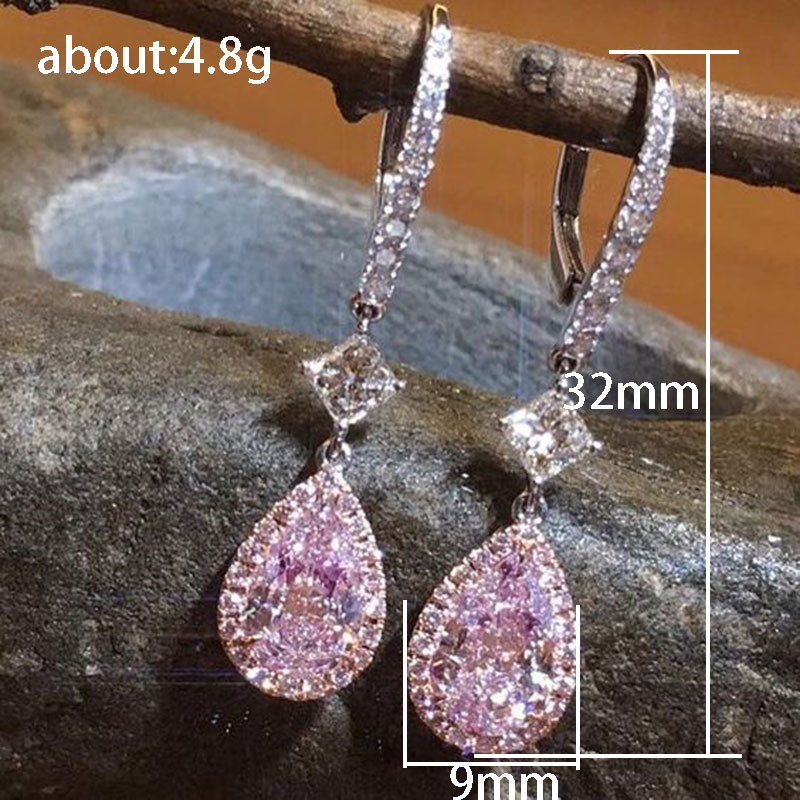 8g Weight Copper Ear Needle Material Zircon Inlay Material Drop Earrings Classification 1 Pair Elegant Simple Style Shiny Water Droplets Inlay Copper Zircon Drop Earrings