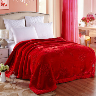 C^Big Red Blanket Wedding Raschel Wedding Double-Layer Dowry Blanket Double Thickeneded Blanket Quilt Winter Velvet