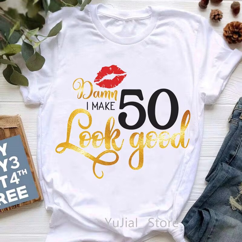 European and American Women's 50Th Birthday Shirts, Half-Sleeve T-Shirts, Round Neck T-Shirts, Women's Tops, European and American Style European and American Women's 50Th Birthday Shirts, Half-Sleeve T-Shirts, Round Neck T-Shirts, Women's Tops, European and American Style