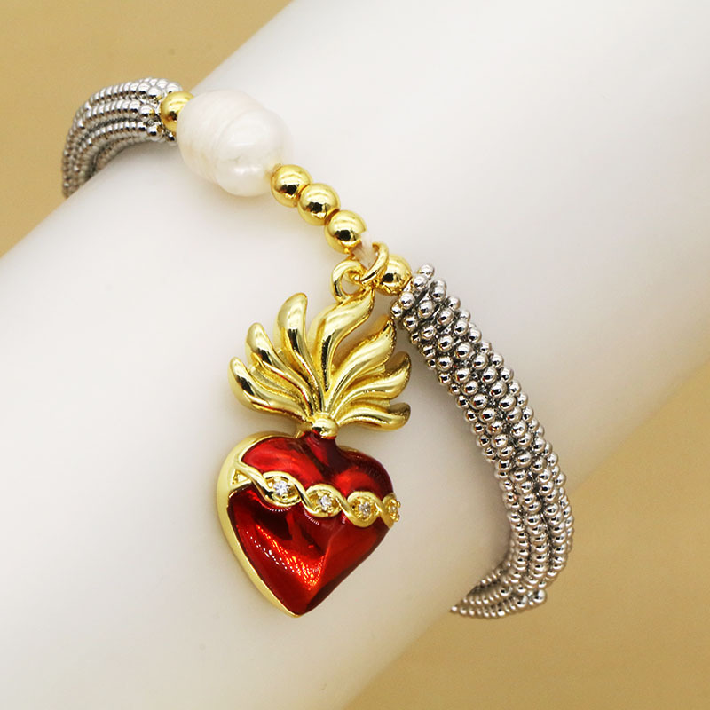 Casual, Daily Occasion Vintage Style Classic Style Heart Shape Crown Copper Chain-free Beaded Bracelets Wholesale