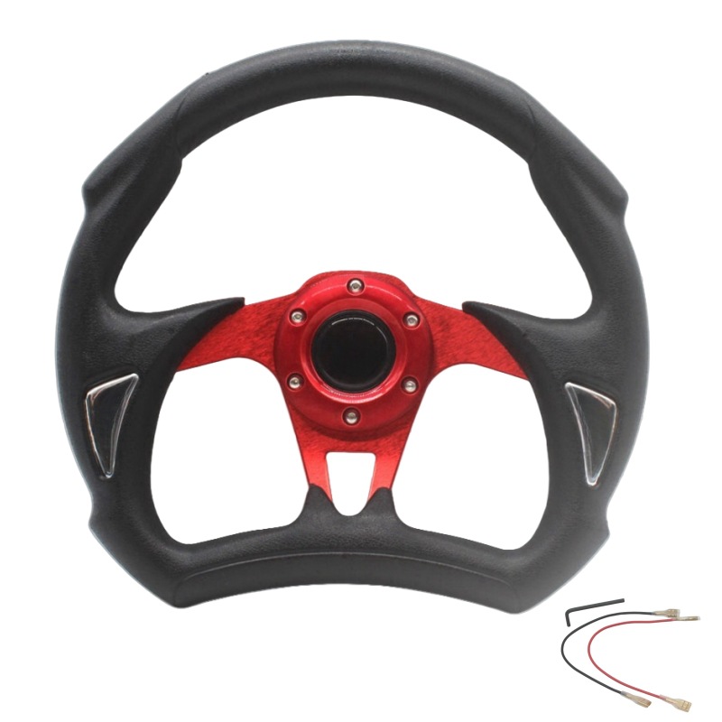 Qìchē Car Modified Steering Wheel Metal Racing Game Kart PU Leather 13 inch (Steering wheel) - red