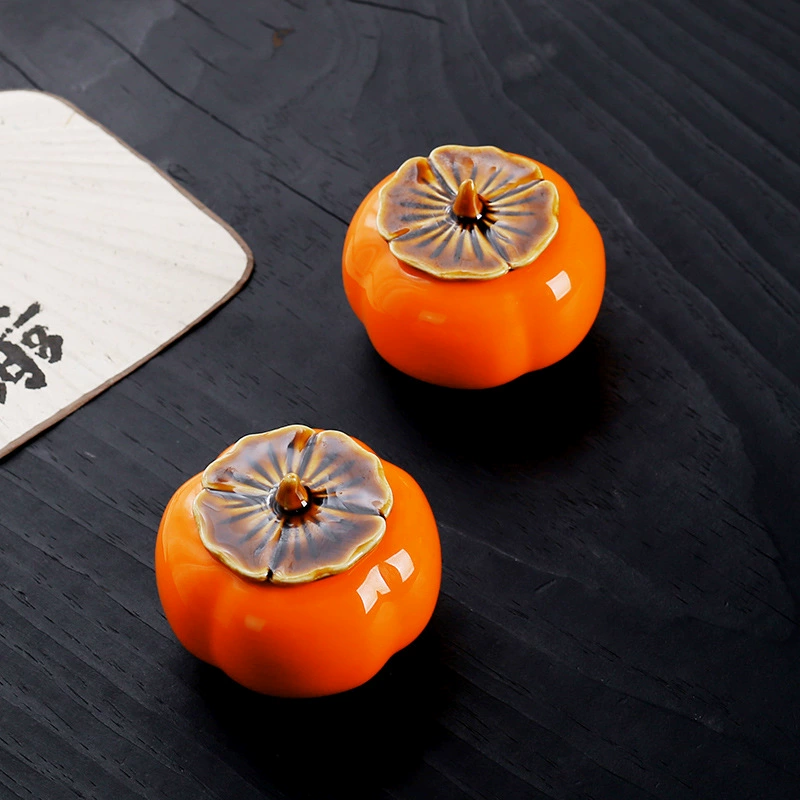 Ceramic Sugar Jar (Persimmon Ruyi) Persimmon Shape, Glazed Gift Box Options, 10×13.8 cm