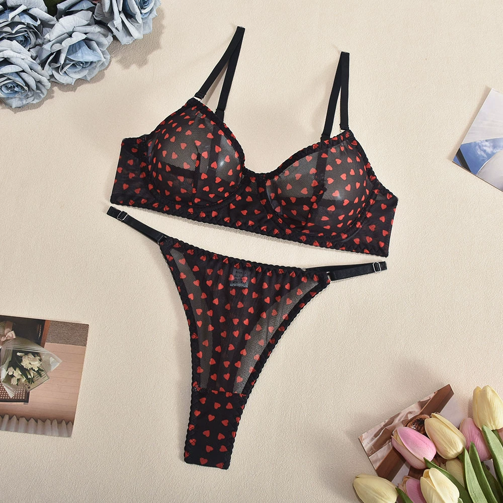 Нижний комплект нижнего белья Valentine Heart-Print, прозрачный стиль, мультицвет, размеры S–XL